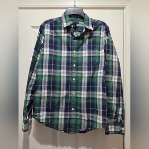 Gap Classic Fit Men's Blue and Green Plaid Shirt